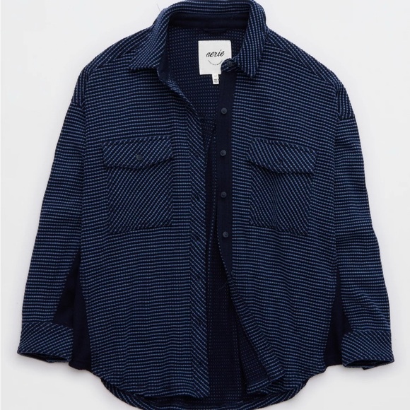 aerie Jackets & Blazers - Aerie Lumberjane Waffle Shirt blue Large oversized button down collar Jacket
